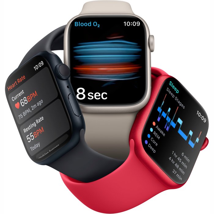 Viedpulkstenis Apple Watch Series 8 GPS 41mm Midnight Aluminium Case with Midnight Sport Band [Mazlietots]
